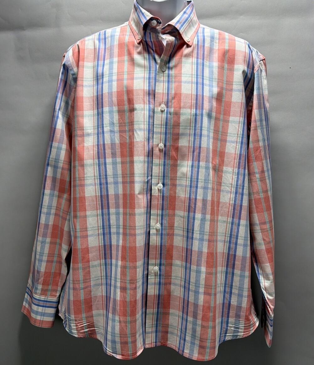Charleston Threads Shirt Men's L Checked 100% Cotton Button-Up Beach Casual